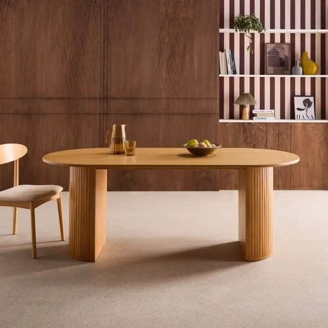 sweeek Oval Dining Table in Brown Rubberwood and Oak Veneer, W: 200 cm – 1