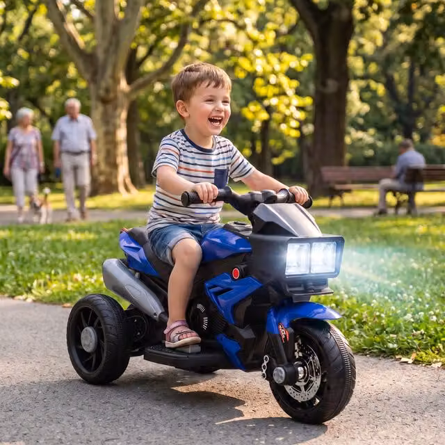 AIYAPLAY 6V Kids Electric Motorcycle Ride-On Toy with High-Traction Wheels in Blue