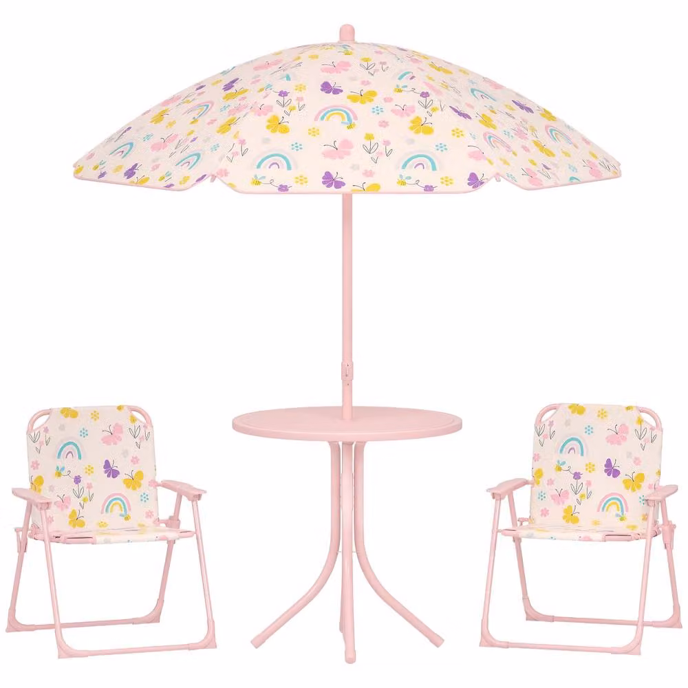 AIYAPLAY Kids Garden Table and Chair Set with Parasol in Pink – 2