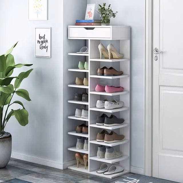 Lifeideas 9-Tier Modern Shoe Rack with Top Drawer in White