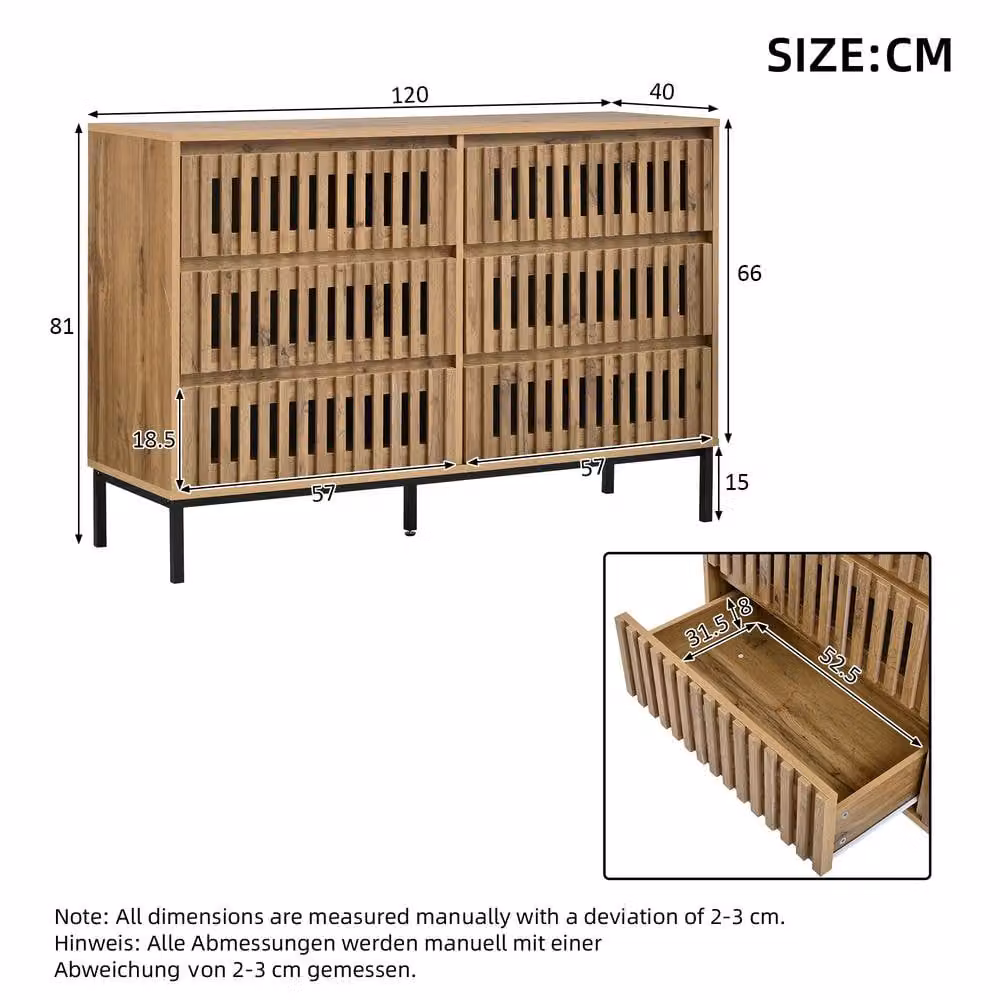 Merax Modern 6 Drawer Wooden Chest of Drawers with Metal Legs in Brown and Black, W/D/H: 120 x 40 x 81 cm – 2