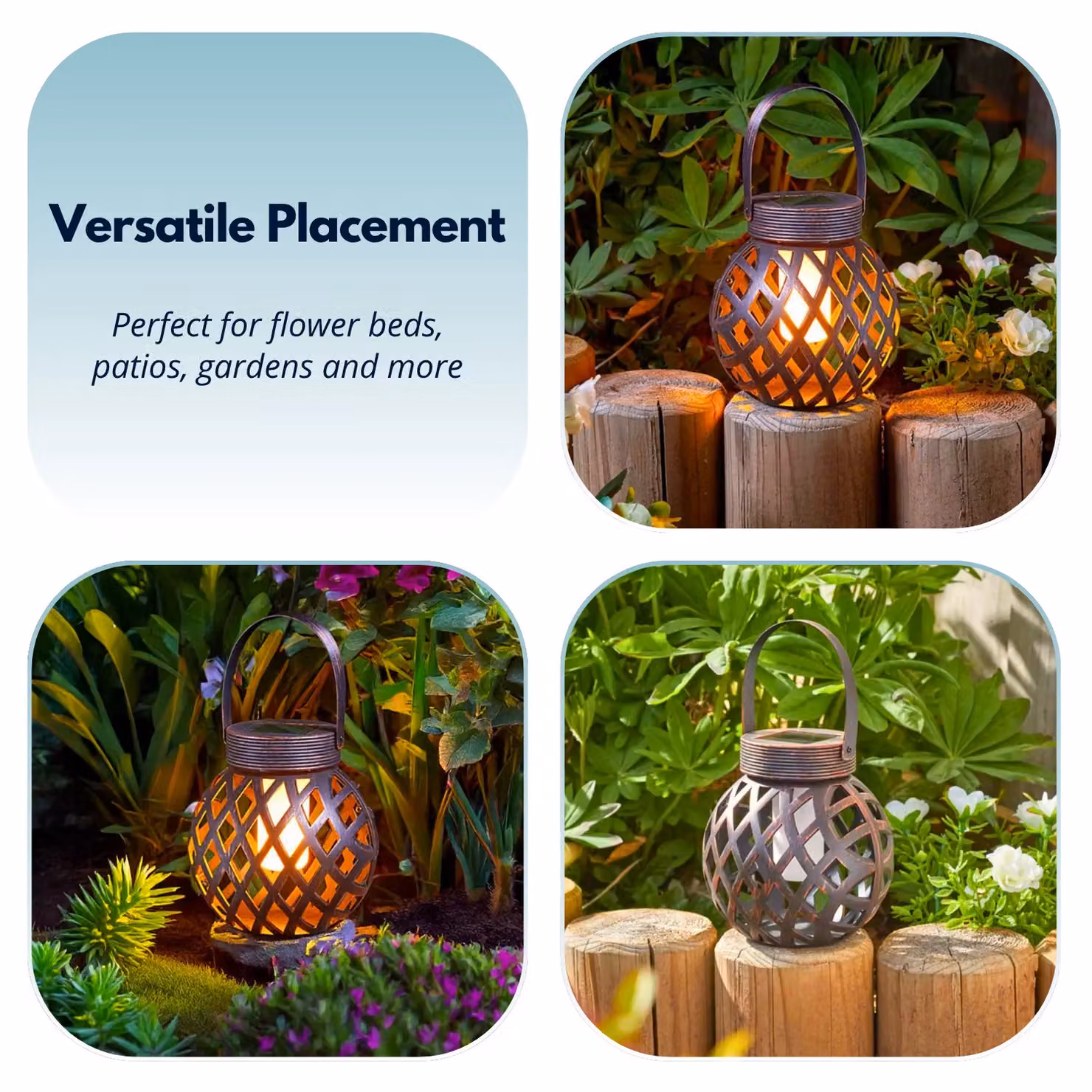 Marco Paul Silver Distressed Metal Flame Effect Solar Lantern in Black, H 20 cm – 6