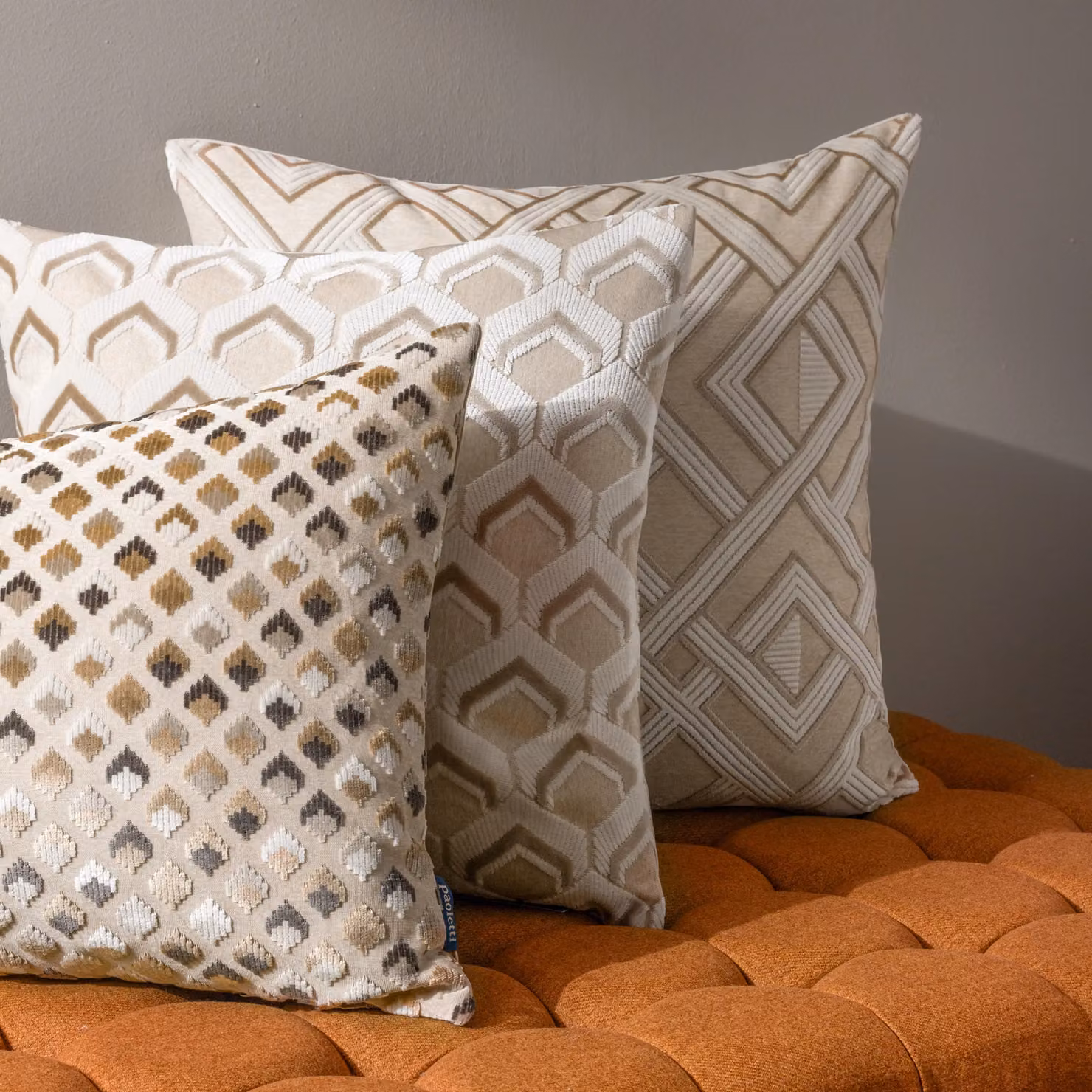 Paoletti Lexington Geometric Velvet Cushion in Beige, W: 60 cm, H: 40 cm – 4