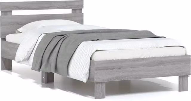 Berkfield Home Sonoma Small Single Bed Frame in Grey with LED Lights and USB Charging Port, W: 75 cm, L: 190 cm