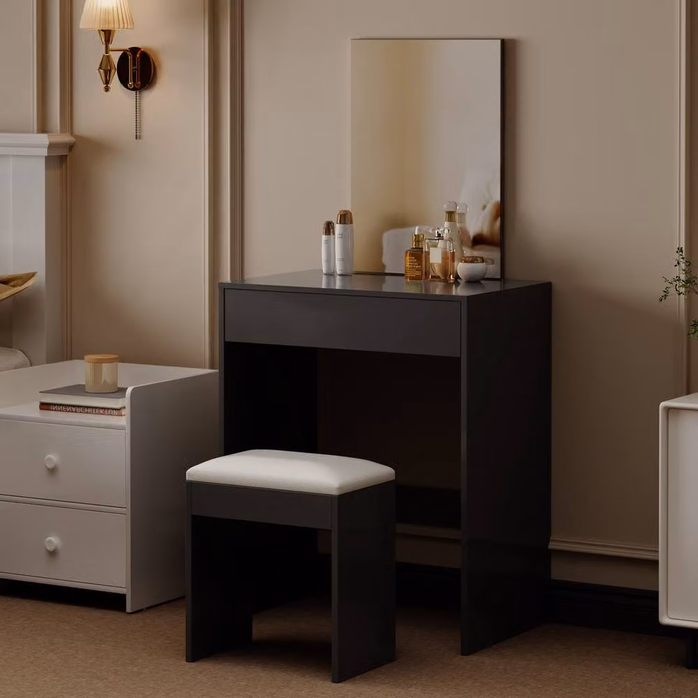MCC Direct Tampa Dressing Table and Stool with Large Mirror and Drawer in Black – 3