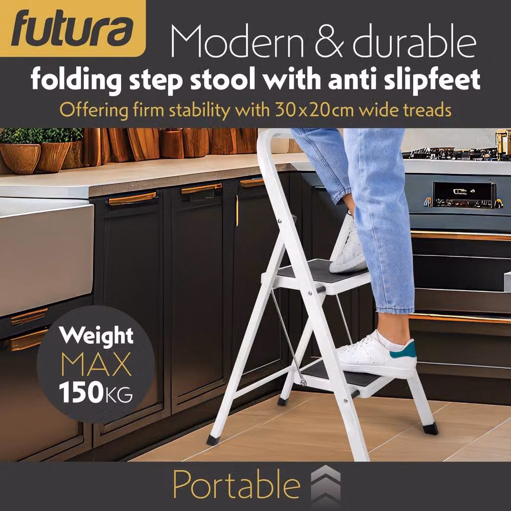 Futura 2 Step Heavy-Duty Steel Folding Step Ladder in White – 4