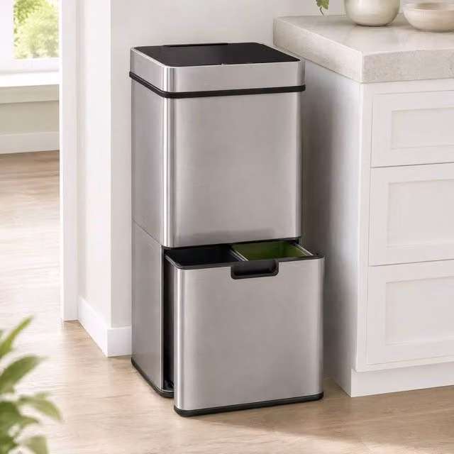 STILVORA 72L Sensor Recycling Bin with 3 Compartments in Grey Stainless Steel