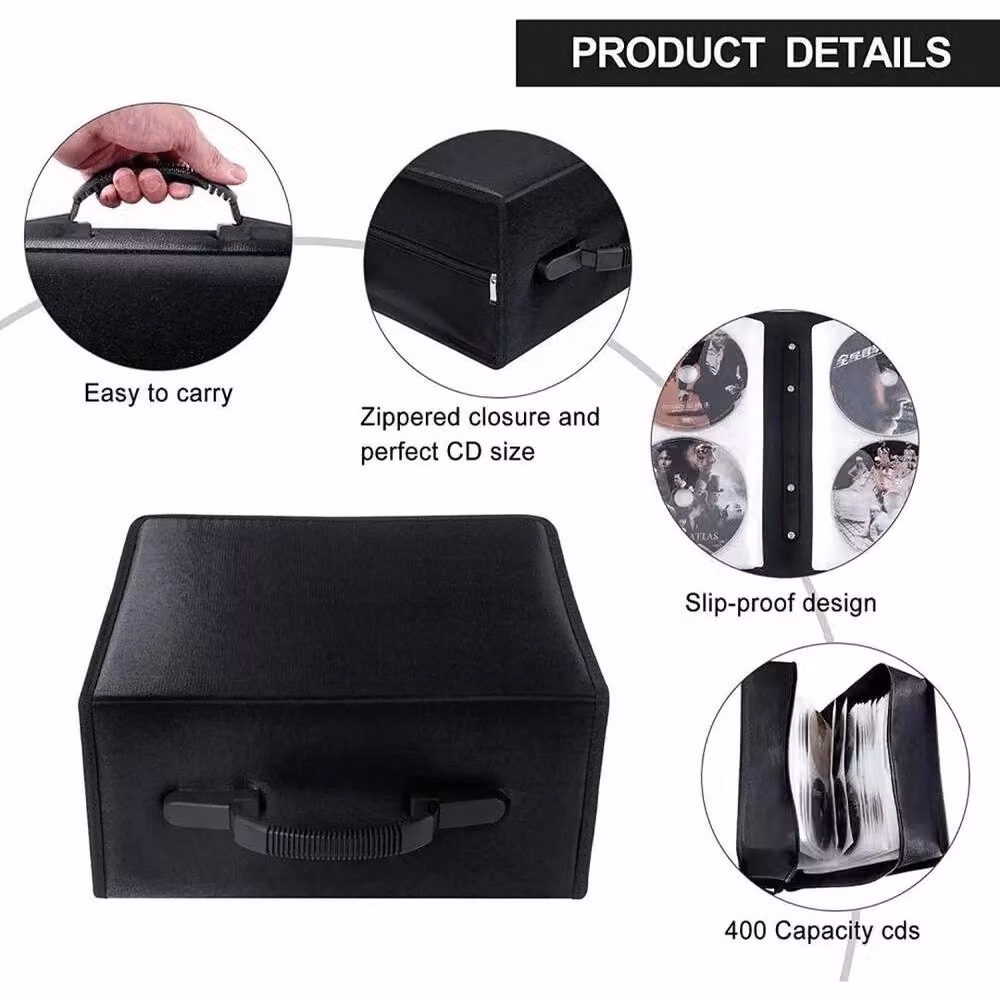 EONLION 400 DVD Disc Carry Case Holder Storage Bag in Black, W/D/H: 50 x 50 x 5 cm – 3
