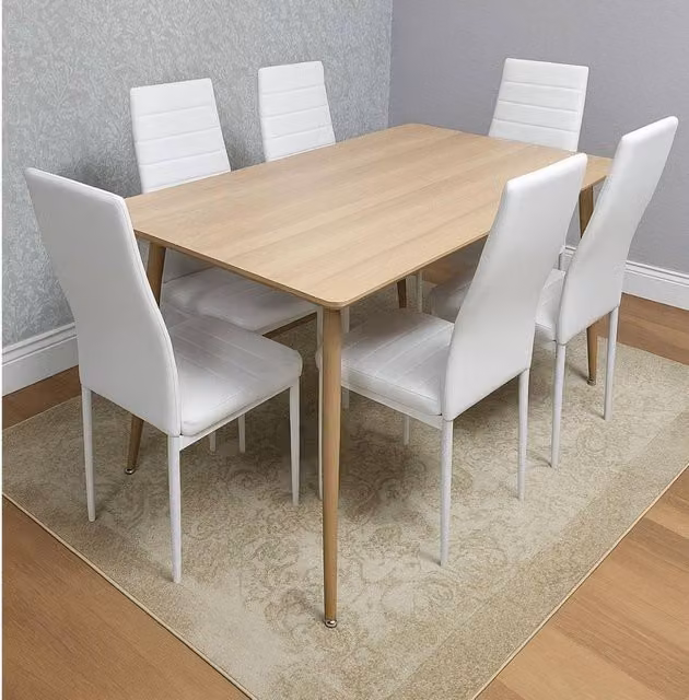 KOSY KOALA Dining Table and 6 Chairs Set in Beige and White, W/D/H: 120 x 70 x 75 cm