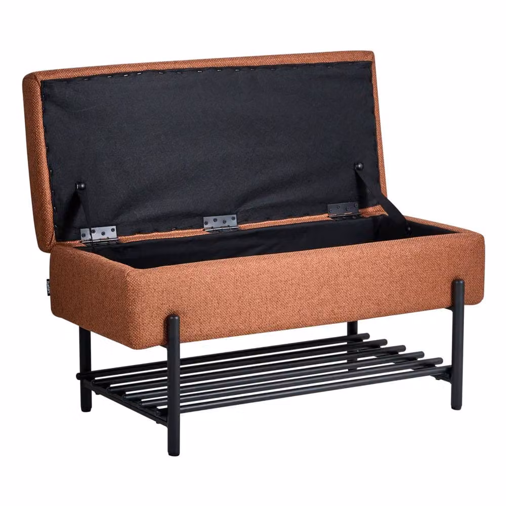 Wyld and Coco Mid-Century Brown Fabric Lift-Top Storage Bench with Built-In Shoe Rack – 4