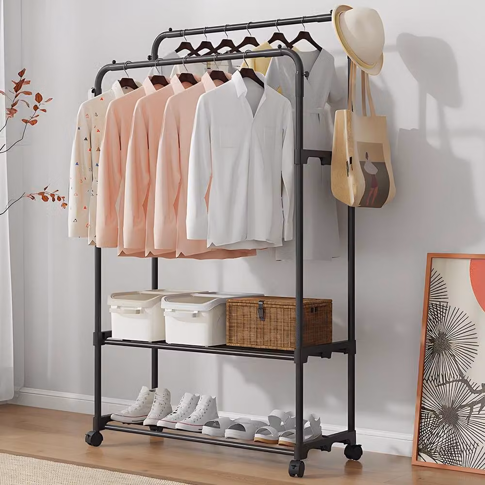 Hinsinc Heavy Duty Double Clothes Rail and Shoe Storage Stand in Matt Black, W: 140 cm, D: 35 cm, H: 140 cm – 3