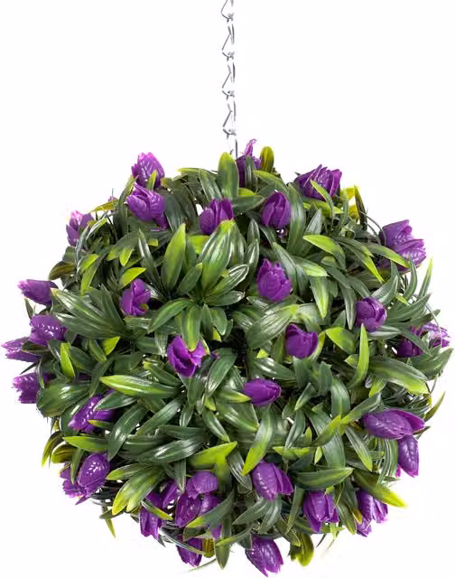 Best Artificial LTD Purple Tulip Hanging Basket Flower Topiary Ball, Diameter: 24 cm