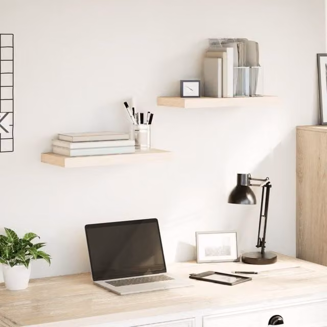 Berkfield Home Floating Shelves, 2 Pack, Brown Oak Engineered Wood, W/D/H: 50 x 23.5 x 4 cm