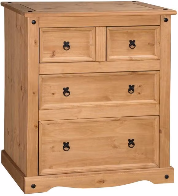 FORGEVIO Rustic Solid Pine 4 Drawer Chest of Drawers in Natural Brown