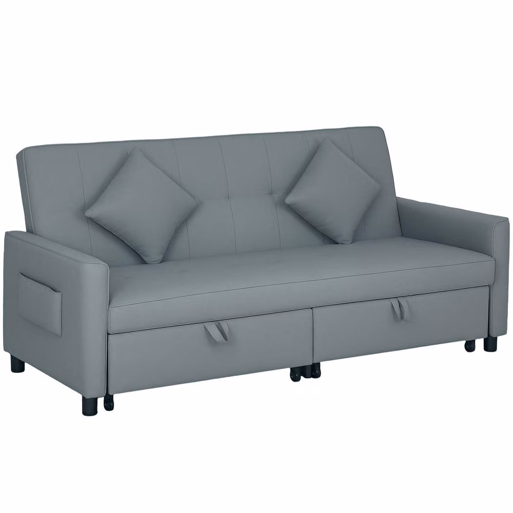 HOMCOM Reversible L-Shaped 3 Seater Sectional Sofa Bed in Grey with Scatter Cushions – 7