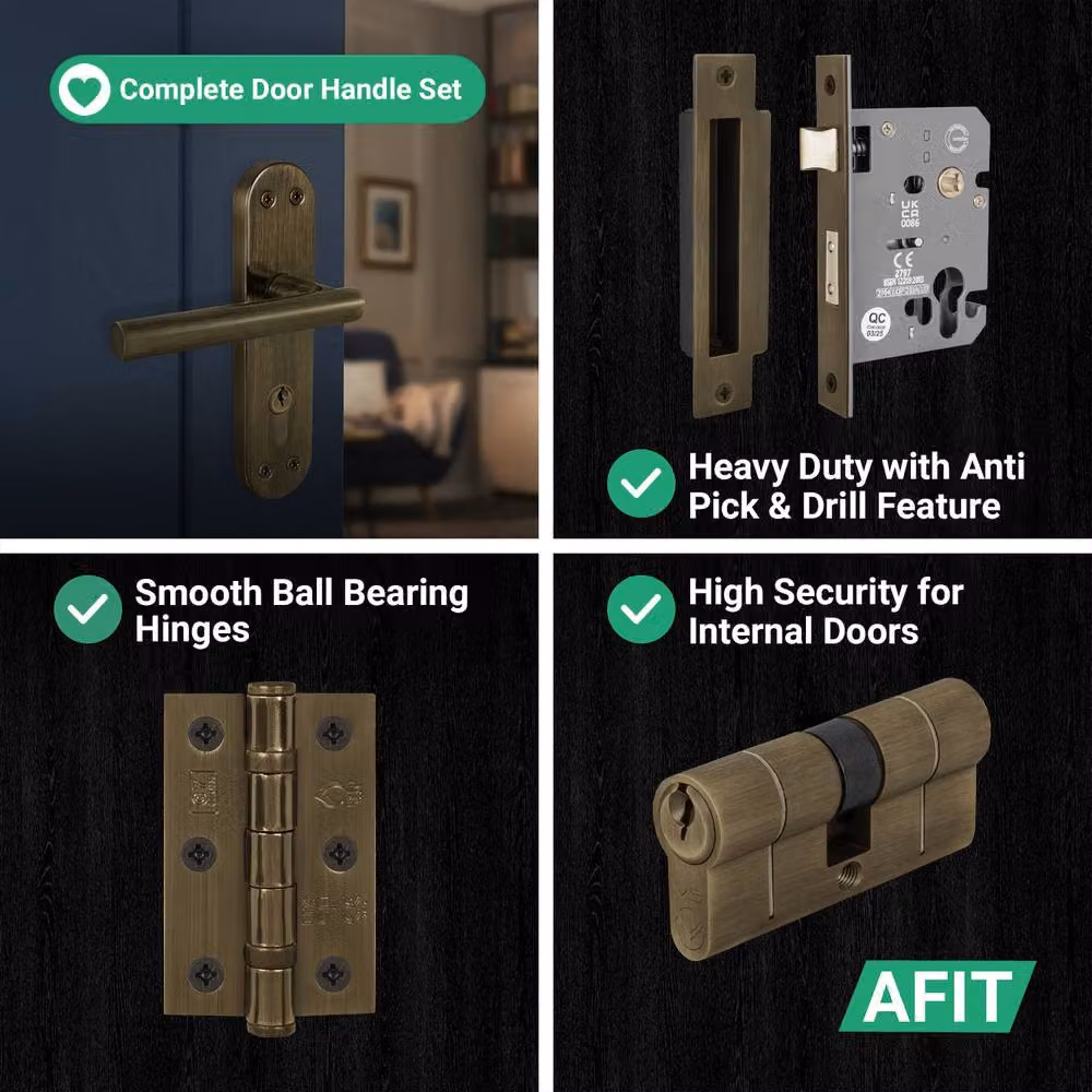 AFIT T-Bar Antique Brass Euro Double Cylinder Lock Set and Hinges in Bronze, 150 x 150 mm – 4