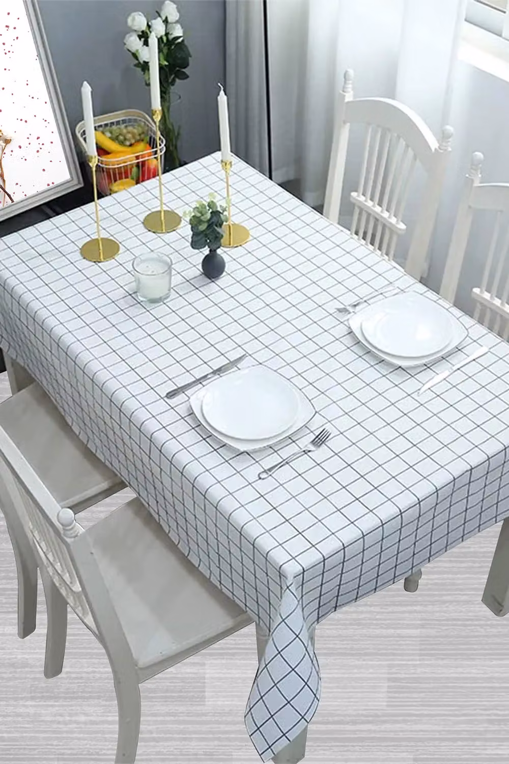 Neel Blue Checked PVC Rectangular Tablecloth in Blue and White, W: 137 cm, L: 180 cm – 2