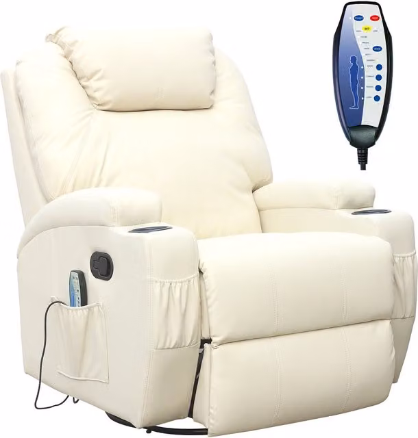 WestWood Beige Bonded Leather Massage Recliner Chair with Heat and 360 Degree Swivel