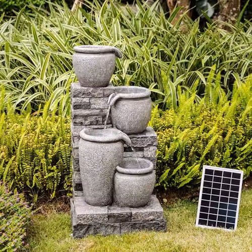 Teamson Home 4-Tier Cascading Solar Powered Water Fountain, Grey – 4