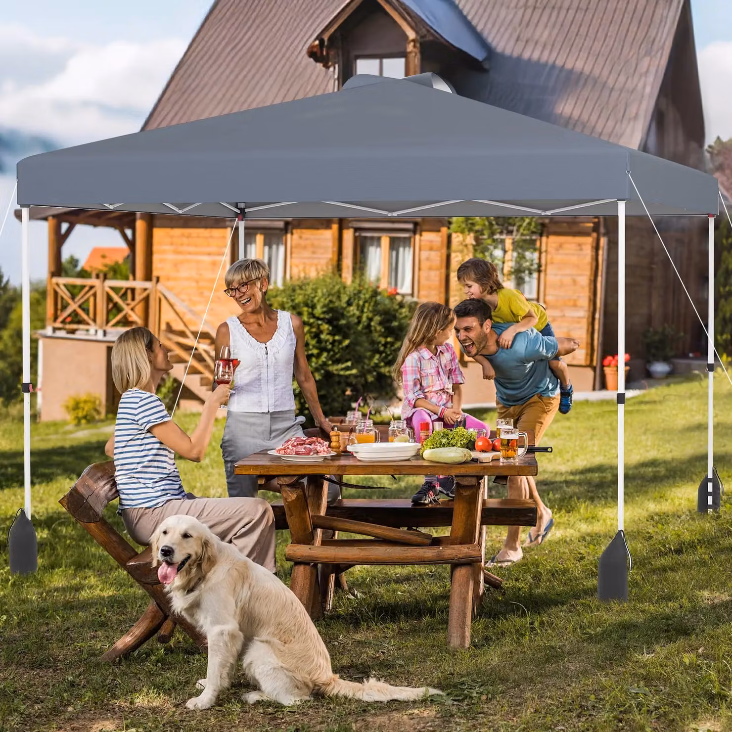 Gymax Pop up Canopy Tent with 1 Sidewall and Wheeled Bag, Grey/Silver, W: 300 cm, D: 300 cm, H: 266 cm – 2