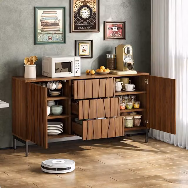 Matteo Mid-Century Modern Oak Wood and Metal Sideboard in Brown and Black – 1