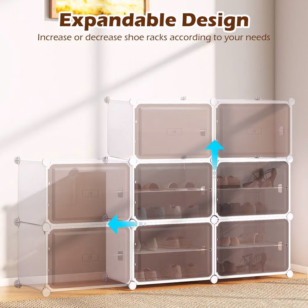 Gymax 4-Tier White Plastic Shoe Cabinet with Hinged Doors and 16 Pair Capacity – 2