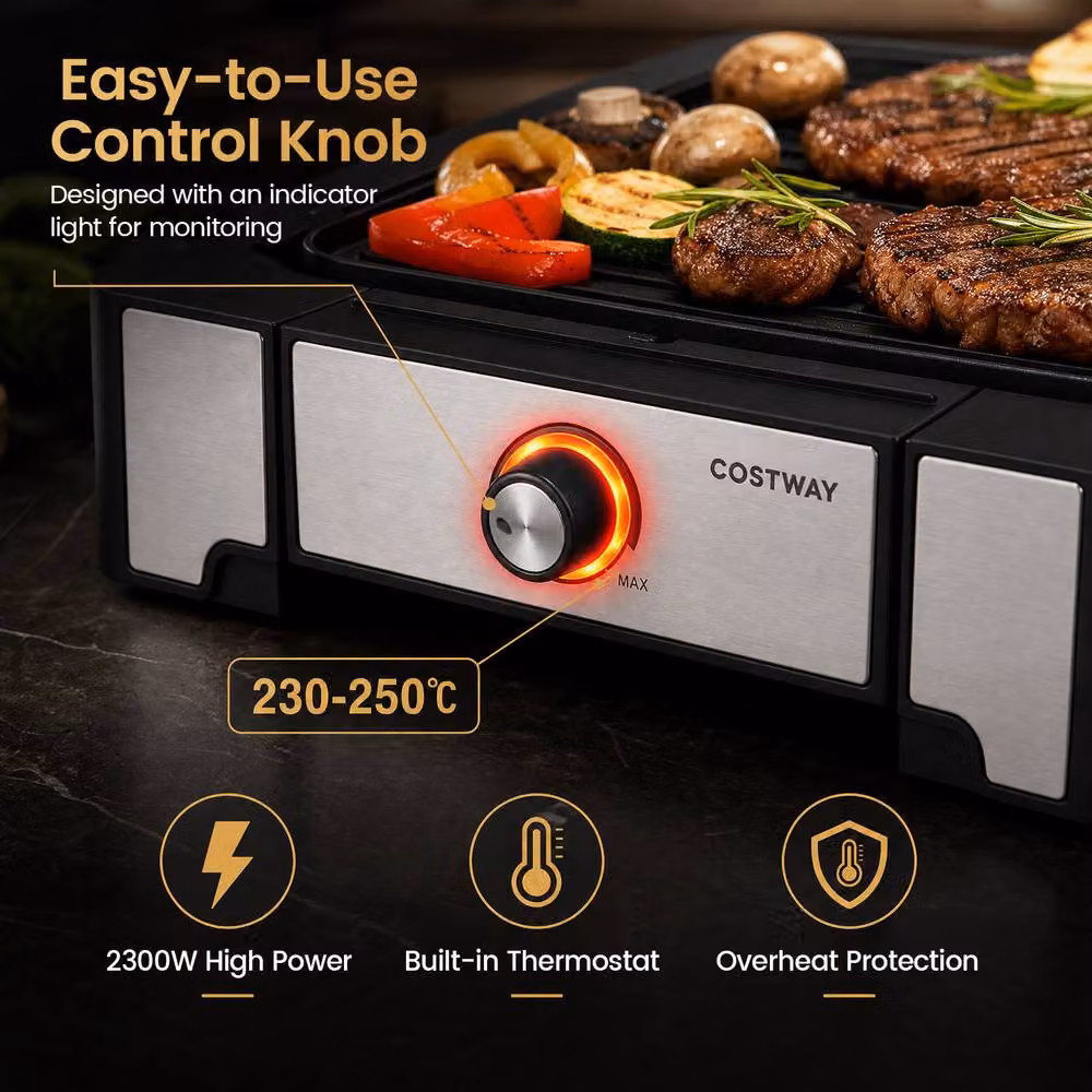 Costway 2300W Electric Indoor Grill and Griddle with Nonstick Die Cast Metal Surface in Black – 7