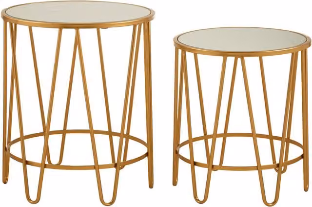 Orsina Set of 2 Modern Round Glass and Gold Nesting Side Tables