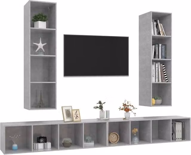 Berkfield Home Set of 4 Wall-mounted TV Cabinets in Concrete Grey MDF – 1