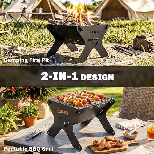 Outsunny Tabletop Charcoal BBQ and Portable Camping Fire Pit in Black – 3