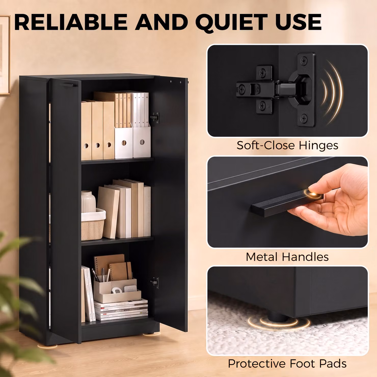 HOMCOM Black Modern Wooden Storage Cabinet with Soft-Close Hinged Doors, H 120 x W 60 x D 31.5 cm – 7