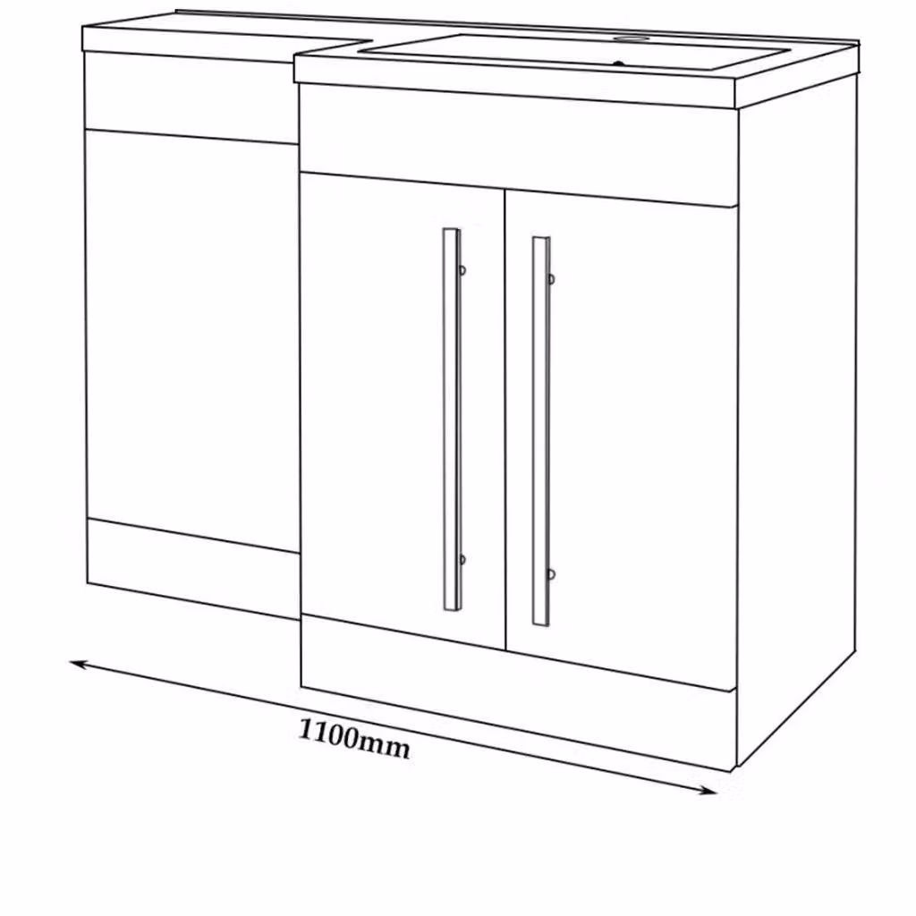 Clifton Silver Oak Right Hand 2 Door Combo Vanity Unit with L Shape Basin, Light Grey, Width: 110 cm – 2