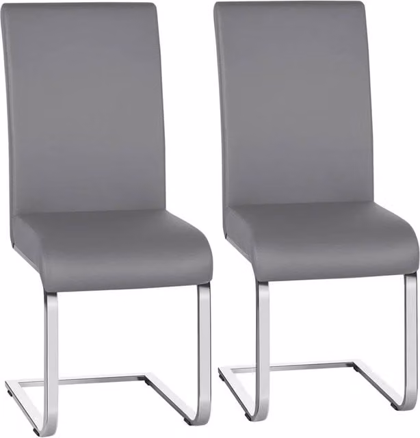 Kelvenix Set of 2 Modern Grey Synthetic Leather Dining Chairs with Cantilever Base