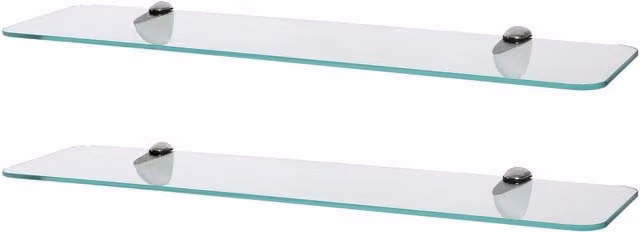 Harbour Housewares Set of 2 Rounded Floating Glass Shelves in Transparent with Chrome Finish, Width: 60 cm