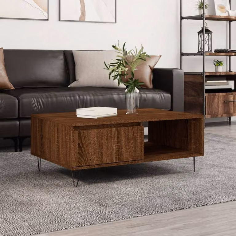 Berkfield Home Decorative Coffee Table in Brown Oak, W/D/H: 90 x 60 x 35 cm
