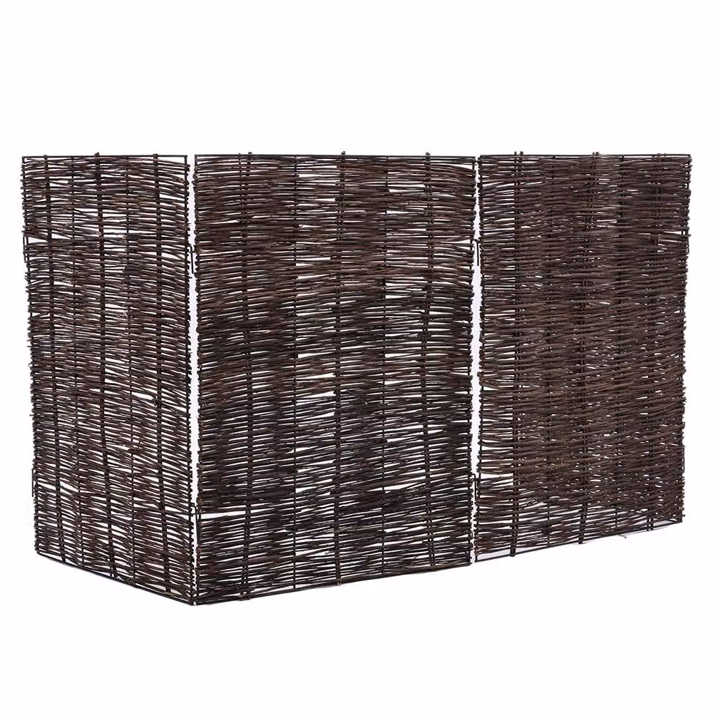 Living and Home Brown Wicker and Metal Trash Can Privacy Fence, Large, H 180 x W 115 x D 81 cm – 6