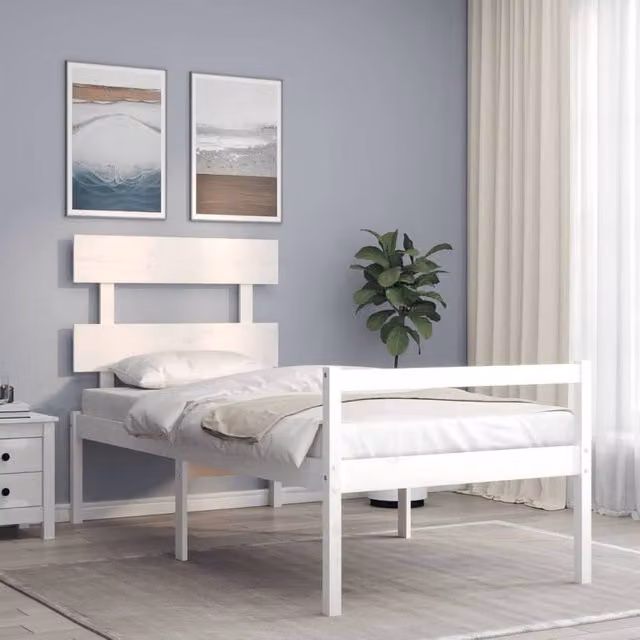 Berkfield Home Single Solid Wood Bed Frame with Headboard in White Pine