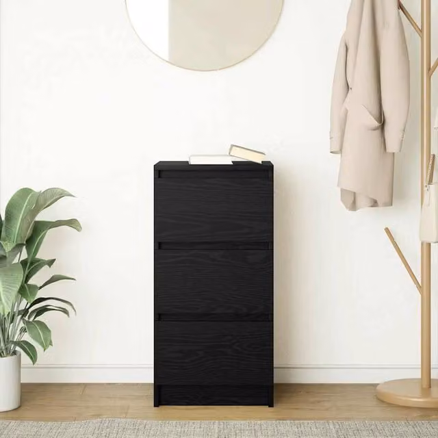Berkfield Home Black Oak Sideboard in Matt MDF, W/D/H: 37.5 x 35 x 76 cm