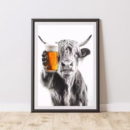 60 SECOND MAKEOVER Funny Highland Cow Drinking Beer Paper Poster, A4