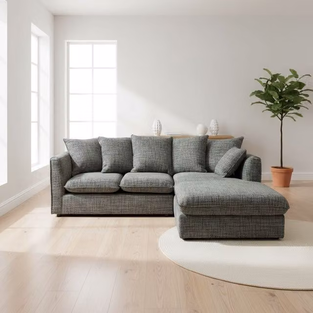 Abakus Direct Lucas Textured Fabric Corner Sofa with Chaise Lounge, Grey, Right Hand Facing