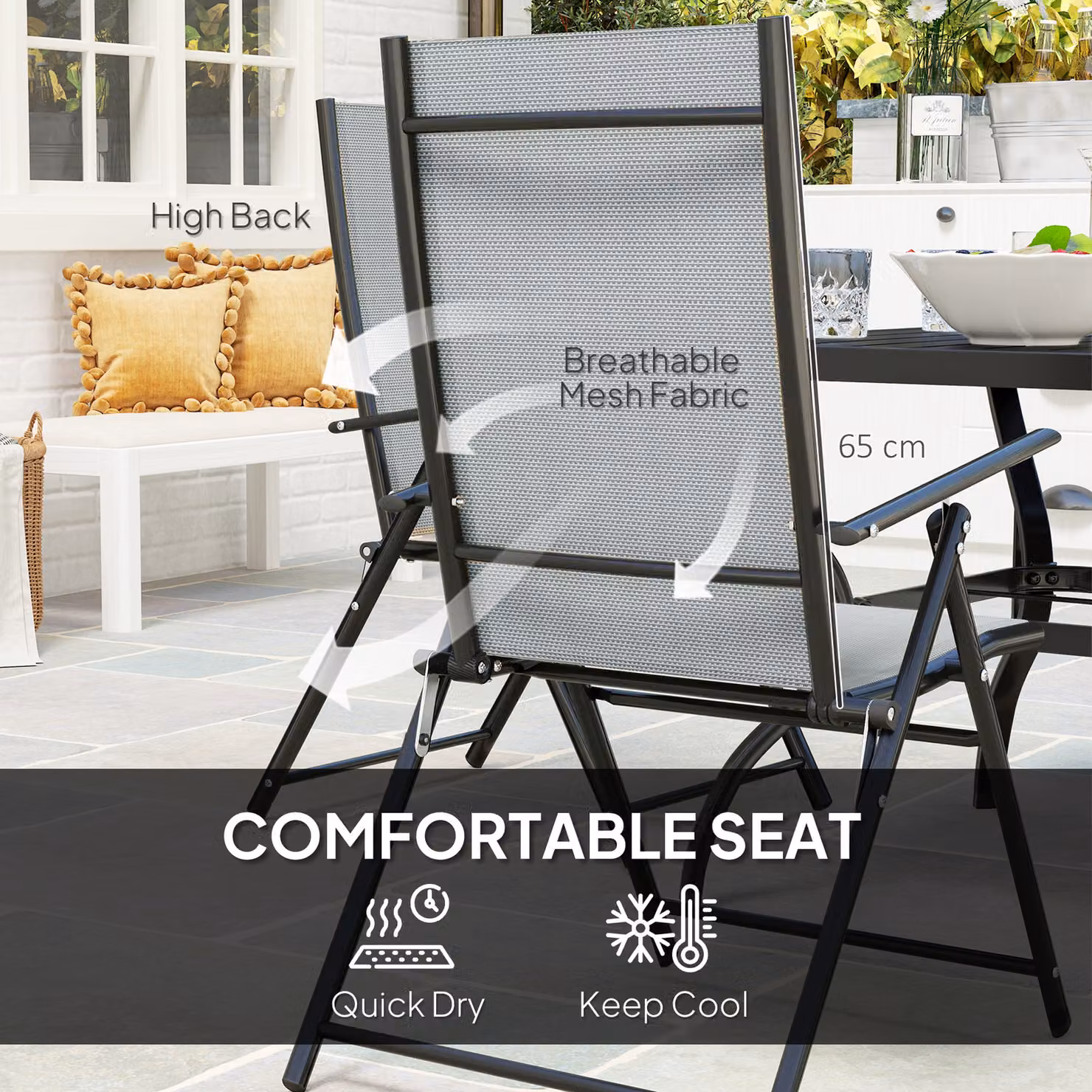 Outsunny Five-Piece Modern Patio Set with Square Table and Chairs in Grey and Black Powder Coated Steel – 5