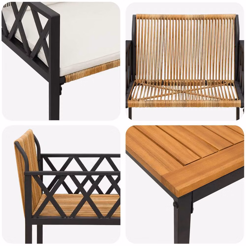 Berkfield Home 3 Piece Outdoor Furniture Set in Brown and Cream White Poly Rattan – 4