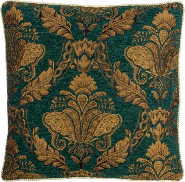 Make it a Home Shiraz Jacquard Chenille Cushion in Emerald and Gold, W/D/H: 45 x 45 x 45 cm