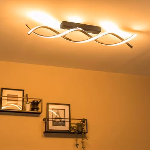 ValueLights Matt Black Double Twist Suspended Ceiling Light with Integrated LED and Touch Control – 3