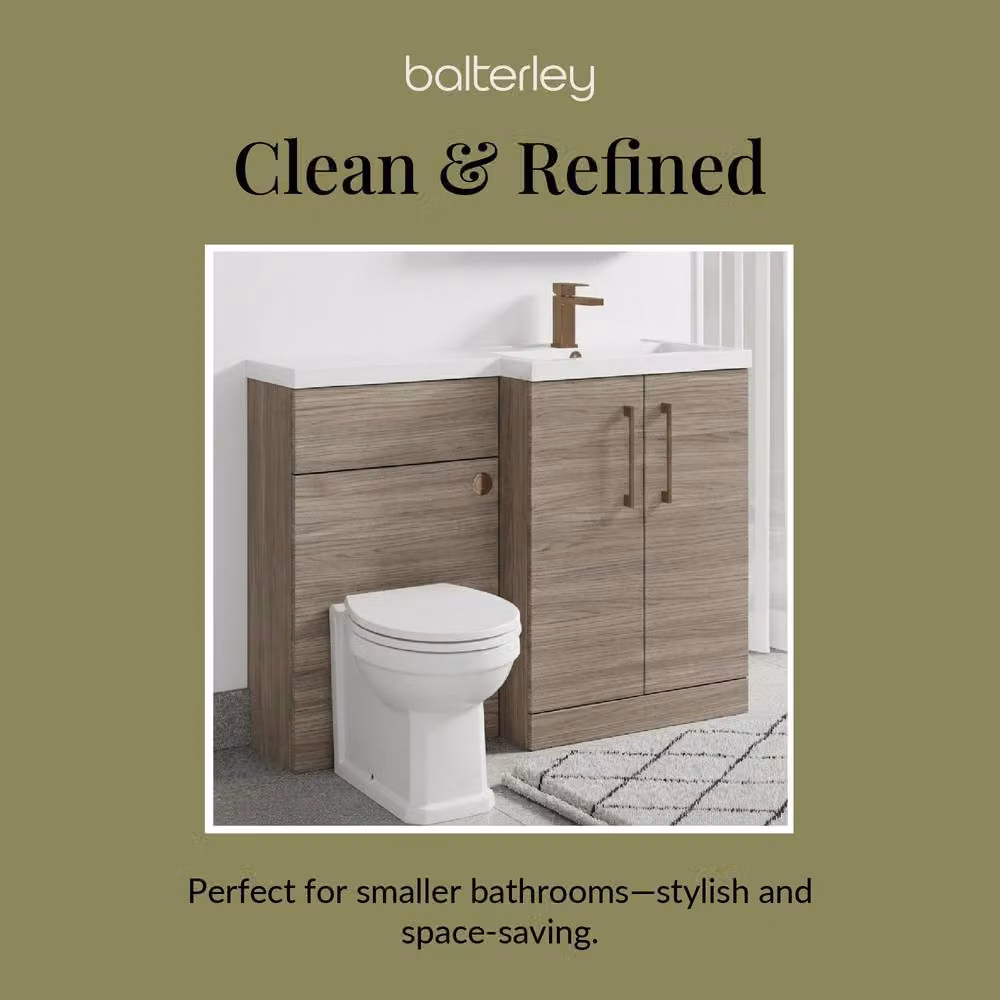 Balterley Modern Brown Wood Freestanding Right-Hand Vanity and WC Unit Combination with Brushed Bronze Details, W: 110 cm, H: 80 cm – 3