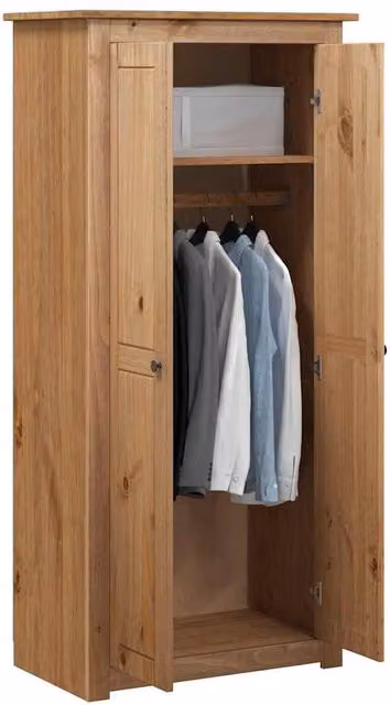 Berkfield Home Panama Range Solid Pine Wardrobe in Brown W/D/H: 80 x 50 x 171.5 cm