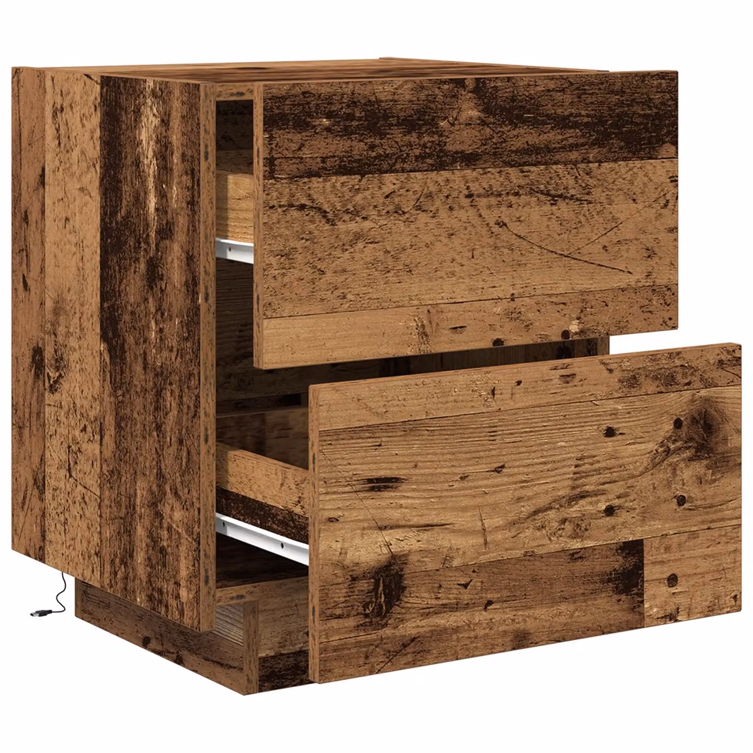 Berkfield Home Set of 2 Rustic Brown Wood Bedside Cabinets with Integrated LED Lights, W/D/H: 45 x 40 x 55 cm – 4