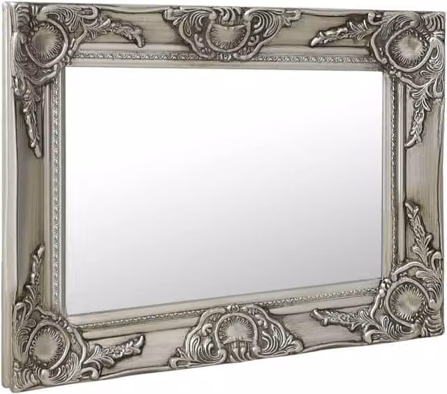 Berkfield Home Antique Baroque Style Rectangular Wall Mirror, Silver, W: 50 cm, H: 40 cm