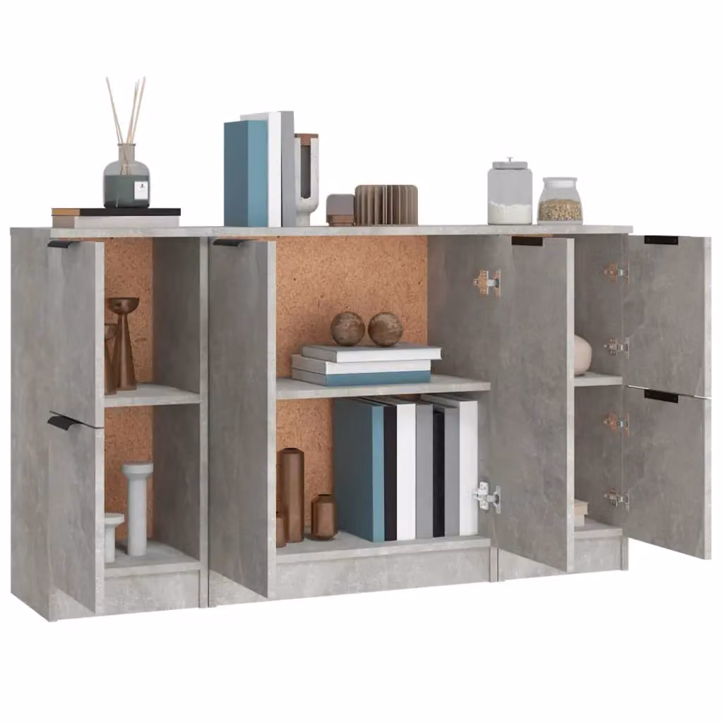Berkfield Home Set of 3 Minimalist Sideboards in Concrete Grey Engineered Wood – 2