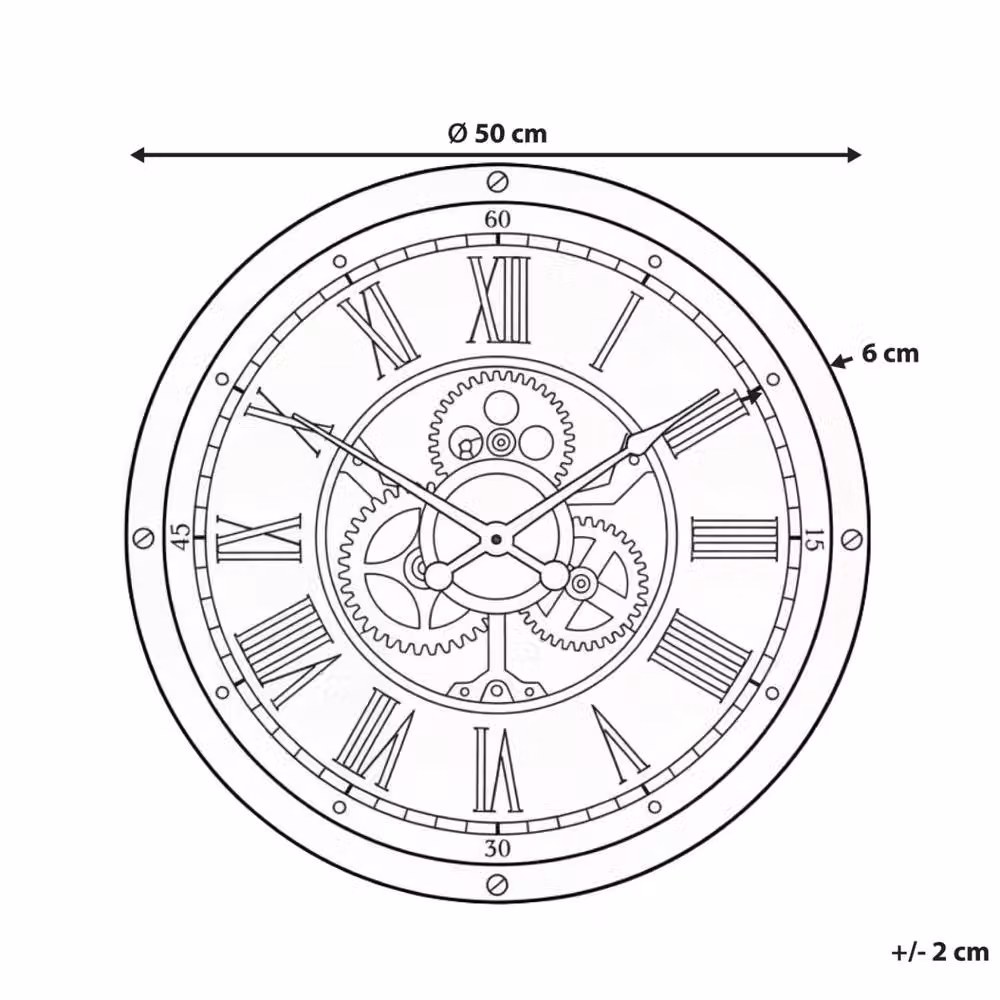 Wyld and Coco Classic Industrial Round Wall Clock in Black with Exposed Gears, Diameter: 50 cm – 3